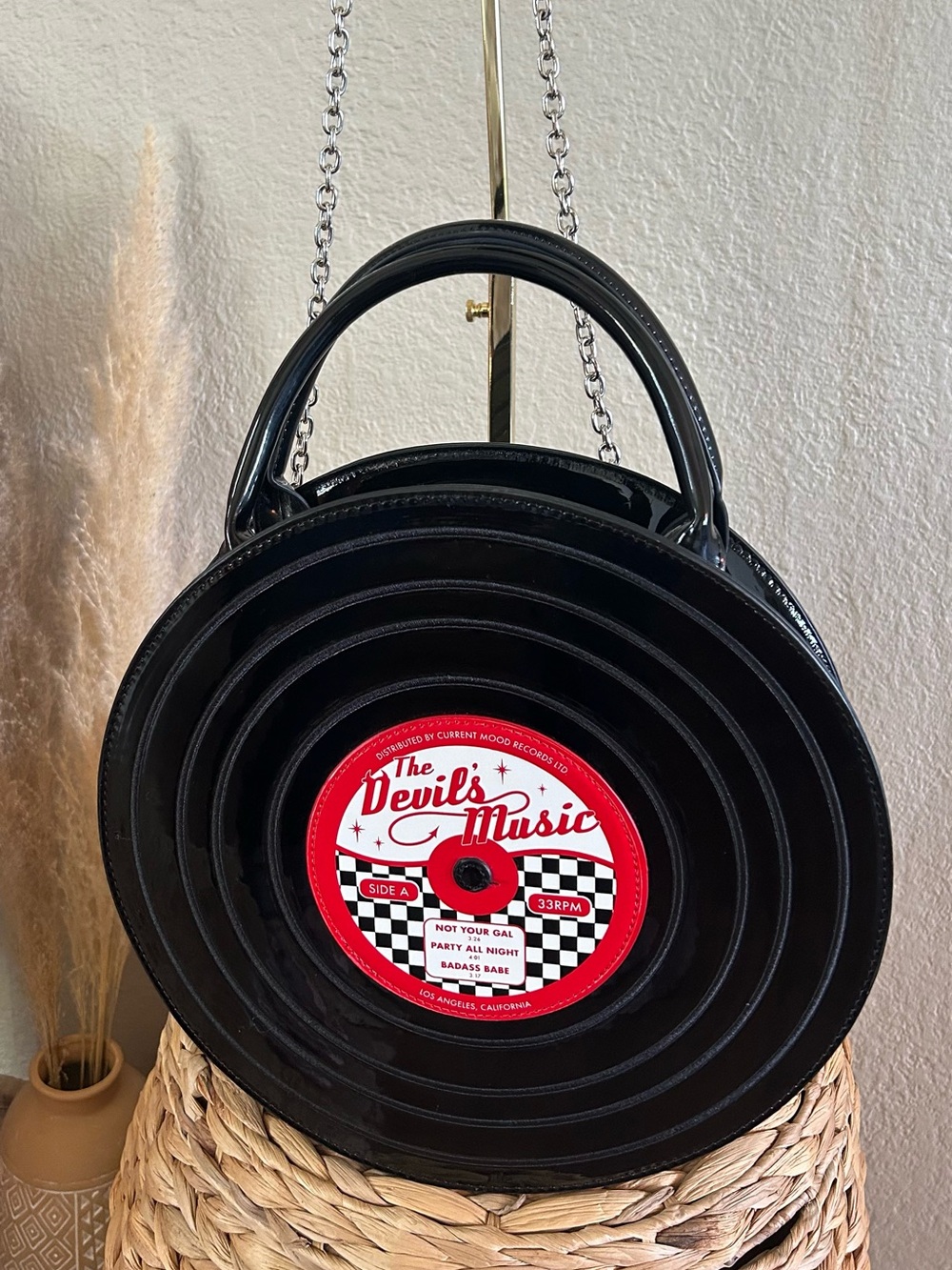 Current Mood "The Devil's Music" Vintage Vinyl Record Crossbody Bag – Excellent